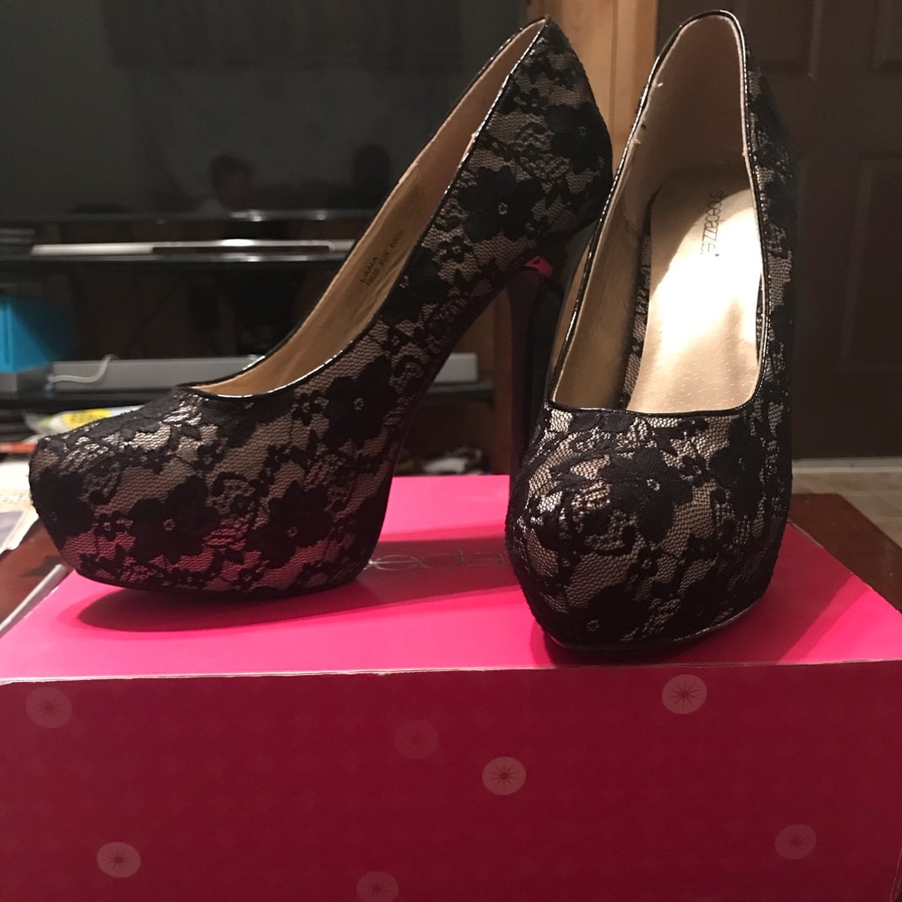 Black lace High heel shoes